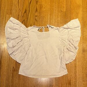 Chelsea & Theodore Cream Flutter Sleeve Blouse with Tie Front